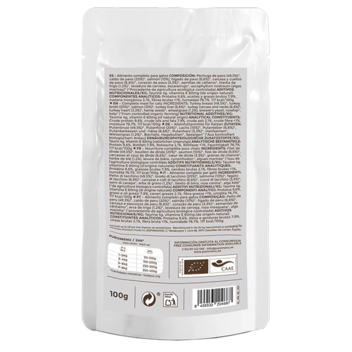 Comida húmeda Barf gatos Michi mimos BIO (Pavo y slamón) Puromenu 100 g