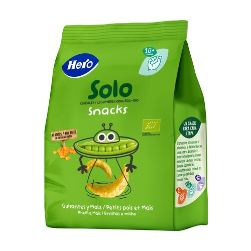 Pack 7x Snacks de guisantes y maíz Eco-Bio desde 10 meses bolsa 40 g Hero Solo