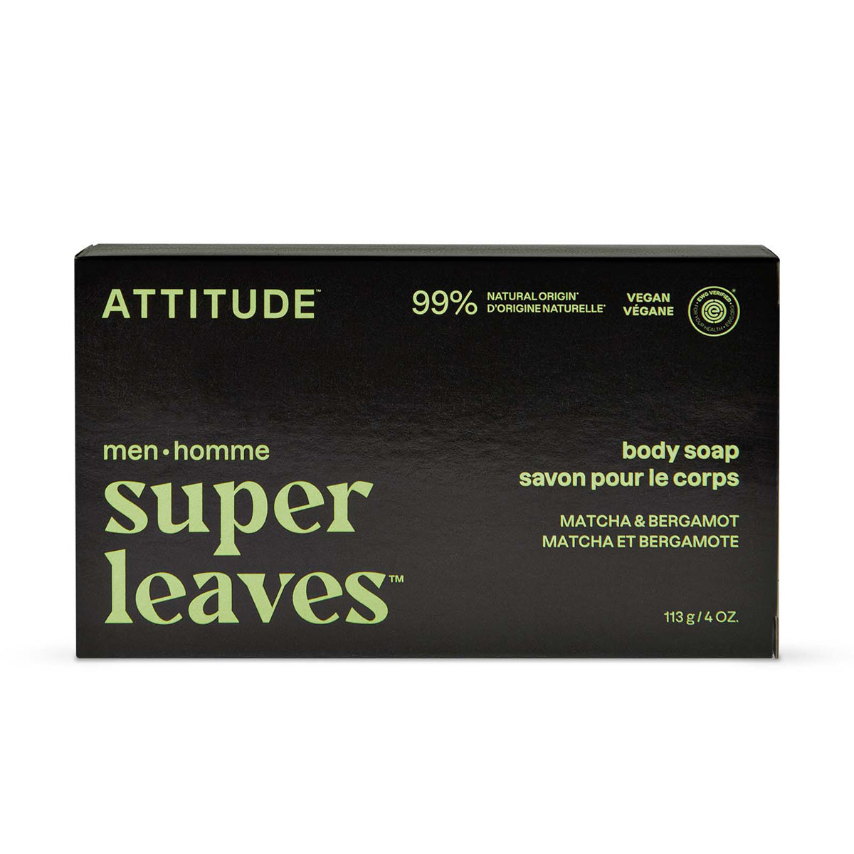 Super leaves men jabón corporal Sólido Matcha & Bergamota 113 g