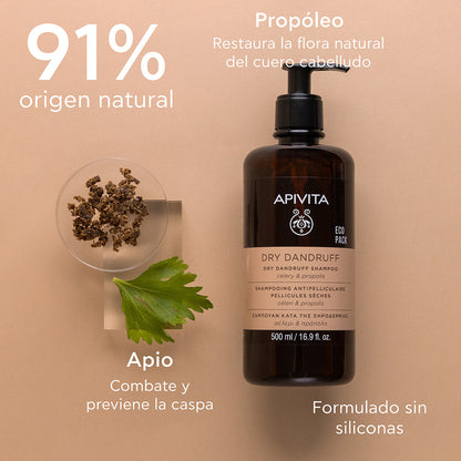 ECOPACK Champú anticaspa seca con apio y propóleo, APIVITA, 500 ml