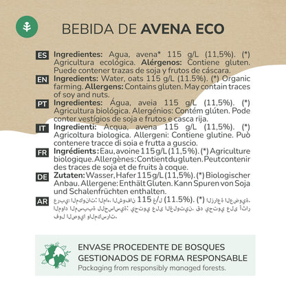 Pack 6x Bebida de Avena ECO Planeta Huerto 1L