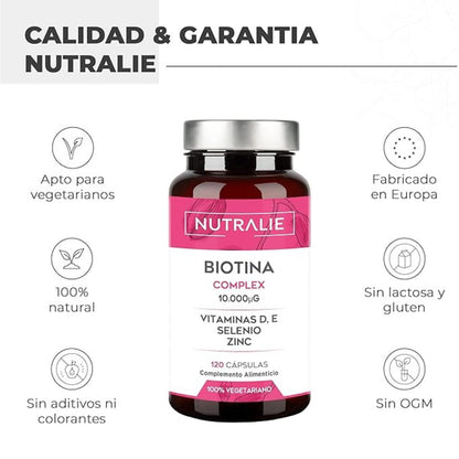 Pack 2x Nutralie Biotina complex 10000 mcg pelo, piel, uñas, 120 cápsulas