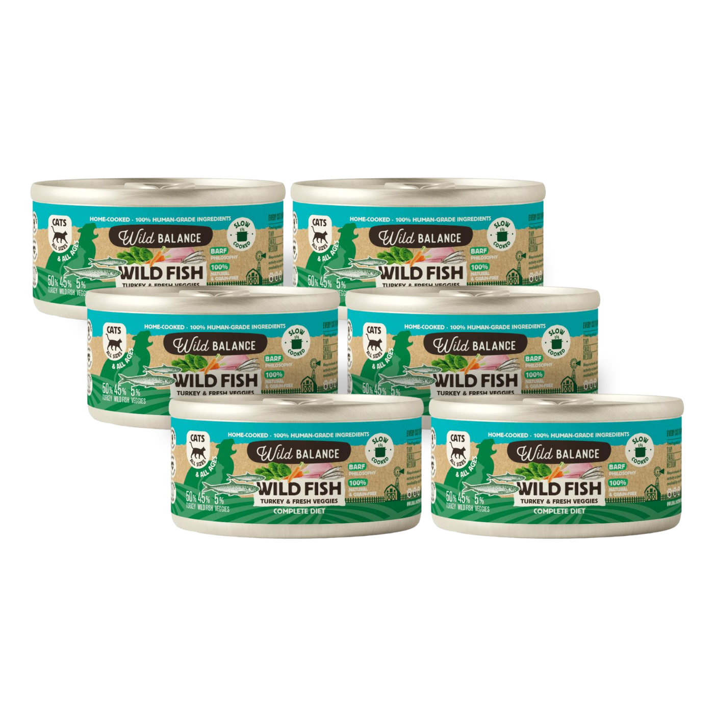 Pack Lata de Pescado y Pavo BARF para gatos 6x120 g Wild Balance