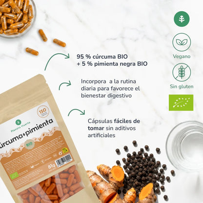 Cúrcuma + Pimienta BIO Planeta Huerto 150 cápsulas