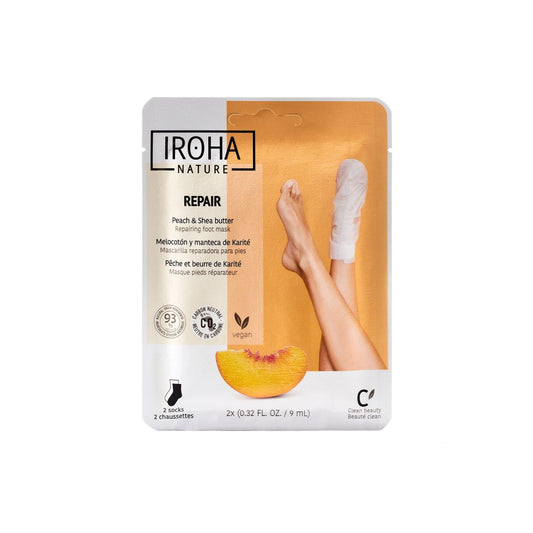 Calcetines Mascarilla reparadores Melocotón y Manteca de Karité Iroha Nature 2 x 9 ml