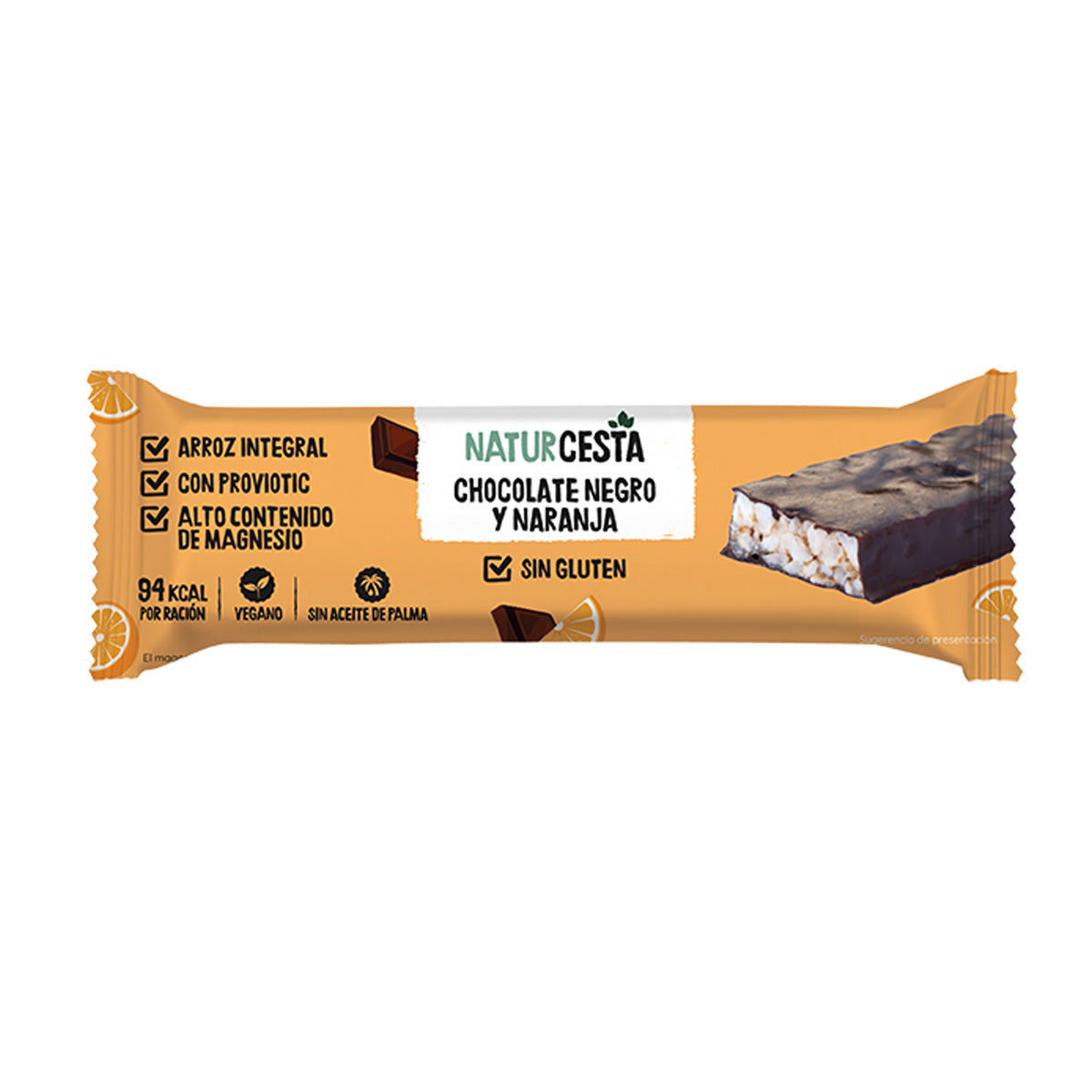 Barrita arroz chocolate naranja sin gluten 18 g