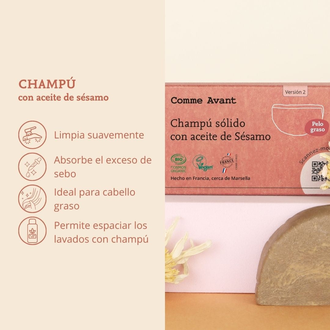 Champú sólido con aceite de sésamo (cabello graso) Comme Avant 70 g