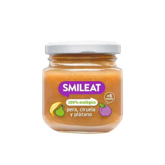 Tarrito de Pera, Ciruela y Plátano BIO +6 Meses Smileat, 130g