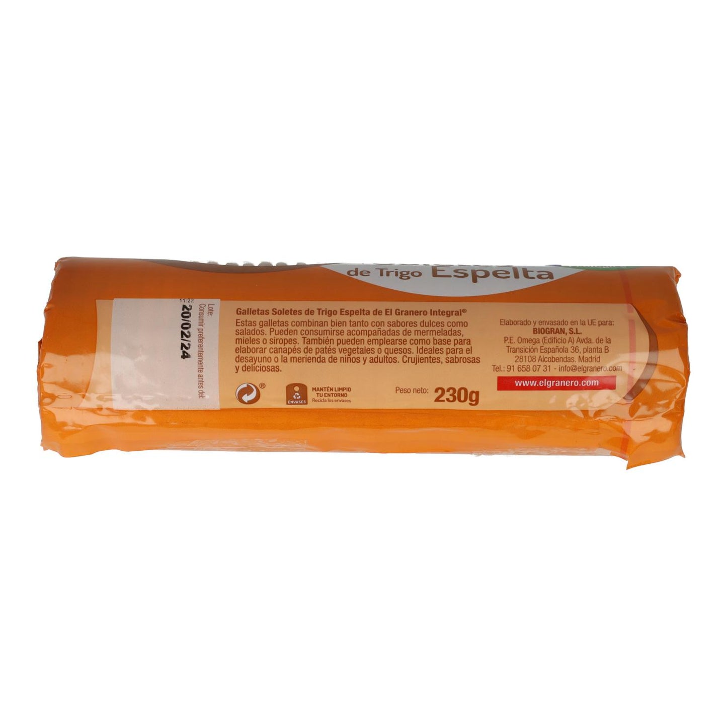 Galletas soletes de trigo espelta BIO El Granero, 230g