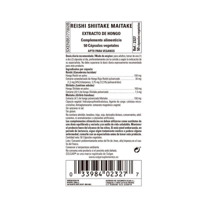 Reishi Shiitake Maitake Solgar 50 cápsulas vegetales