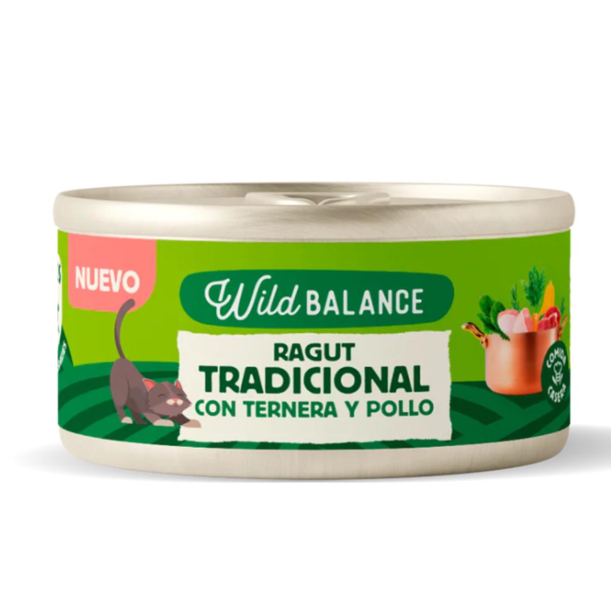 Lata completa Ragut Tradicional de Ternera y Pollo para Gatos Wild Balance 80gr