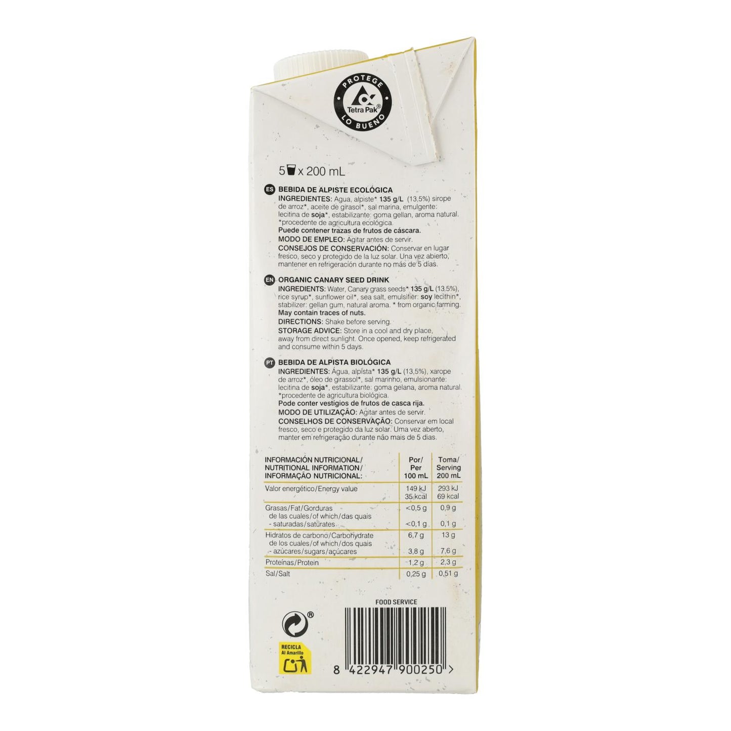 Pack 12 x Bebida vegetal de alpiste 100% vegetal Soria Natural 1L