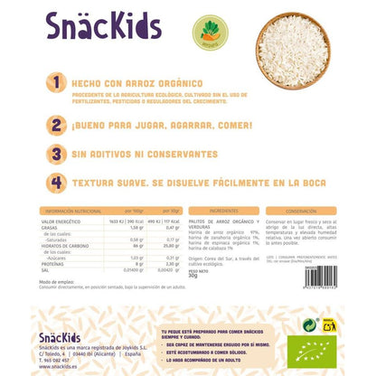 Snack ecológico para bebé + 8 meses Palitos Arróz y Verduras