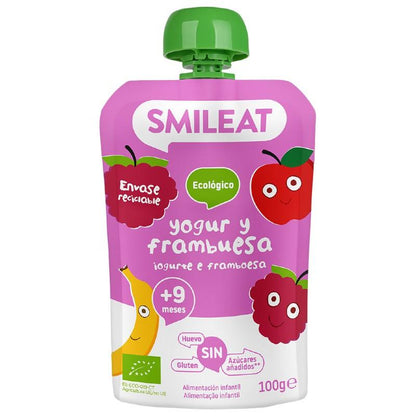 Pack 10 uds Pouches Yogur y Frambuesa ECO Smileat 100 g