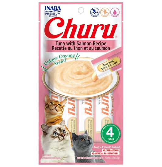 Churu Receta de atún con salmón Snack cremoso para gatos 4x14 g