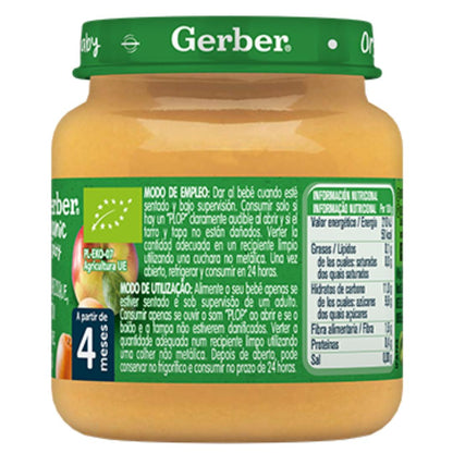 Tarrito de puré de frutas ecológico para bebés de Manzana, Albaricoque y Melocotón Gerber 125 g
