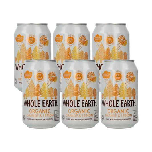 Pack x6 Refresco Bio Naranja y Limón, 330 ml.  Whole Earth