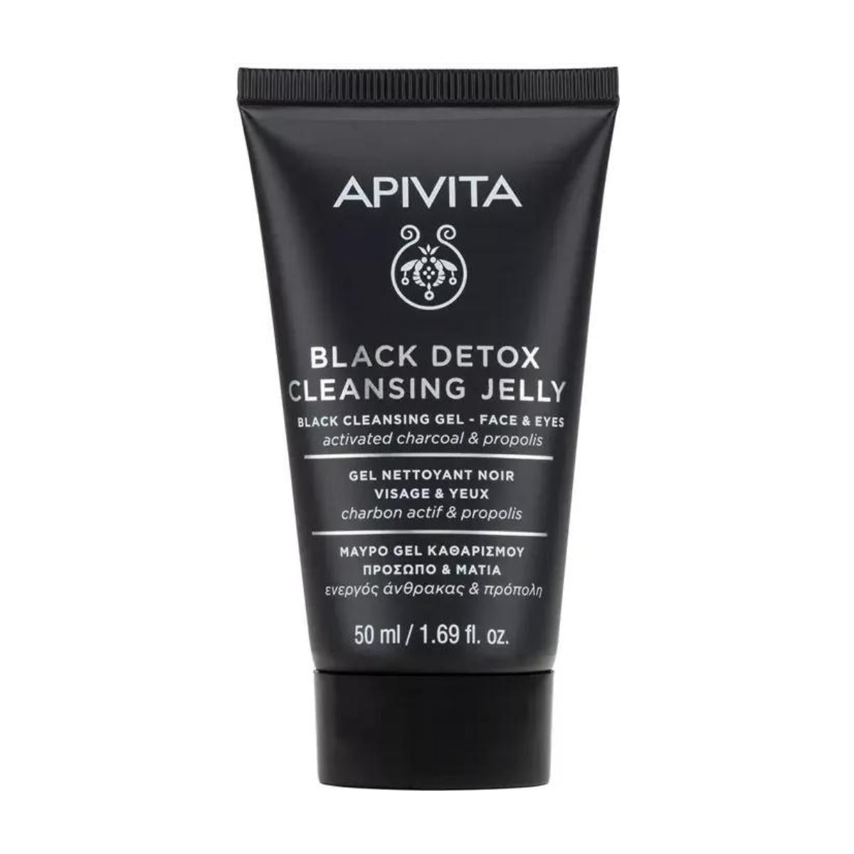 Limpiador detox negro con propóleo y carbón activo formato viaje, APIVITA 50 ml