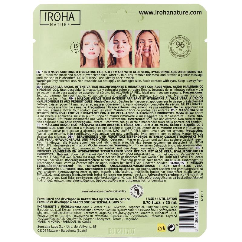 Mascarilla Facial Tisú Reconfortante e Hidratante con Aloe Vera Iroha Nature 20ml