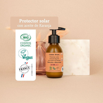 Protector solar mineral líquido SPF50 con aceite de karanja Monoi y Almizcle Comme Avant 105 ml