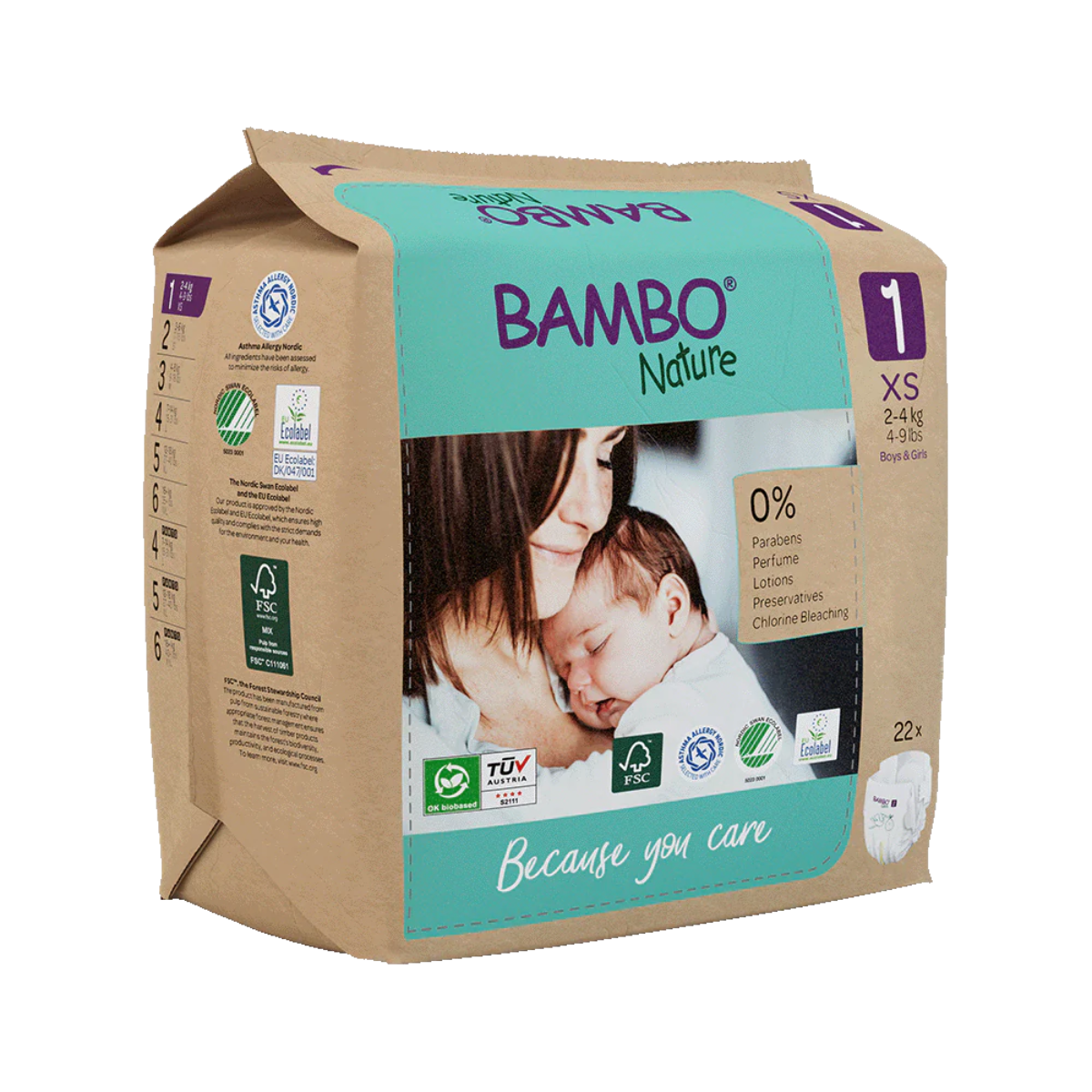 Pack 6 x Bambo Nature pañales T1 (2-4g) 22 uds