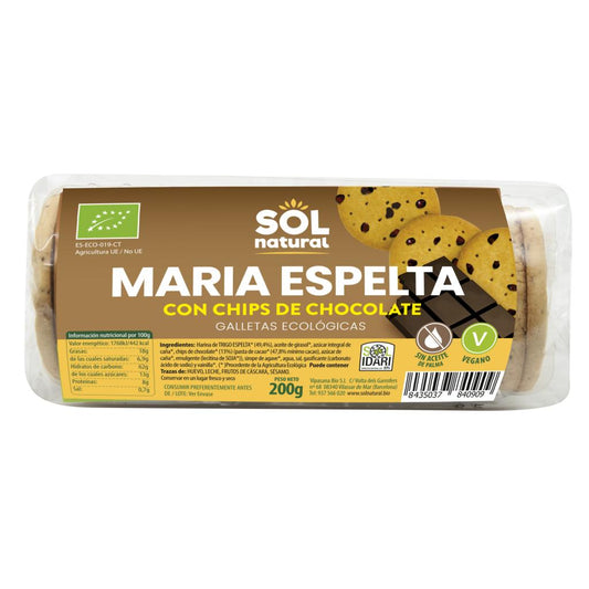 Galletas maría de espelta con chips de chocolate Sol Natural 200 g