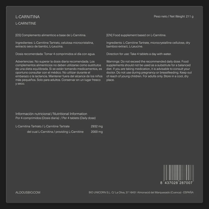 L Carnitina 2000mg Aldous Bio 200 Comprimidos