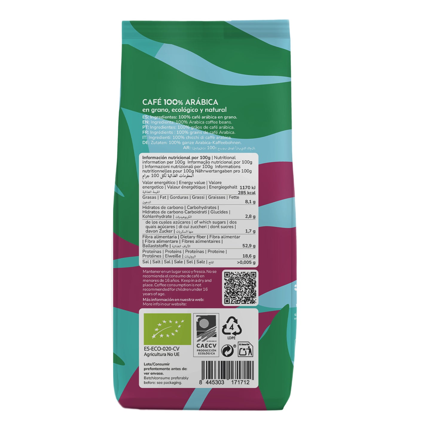 Pack 6x Café en grano Eco 100% Arábica Planeta Huerto 1 Kg