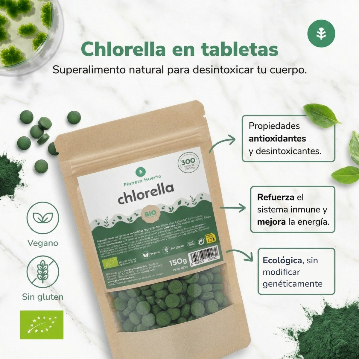 Chlorella BIO Planeta Huerto 300 tabletas 150 g