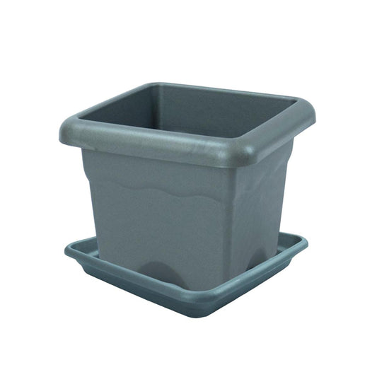 Pack maceta cuadrada con plato color antracita Terra 33 x 33 x 27 cm