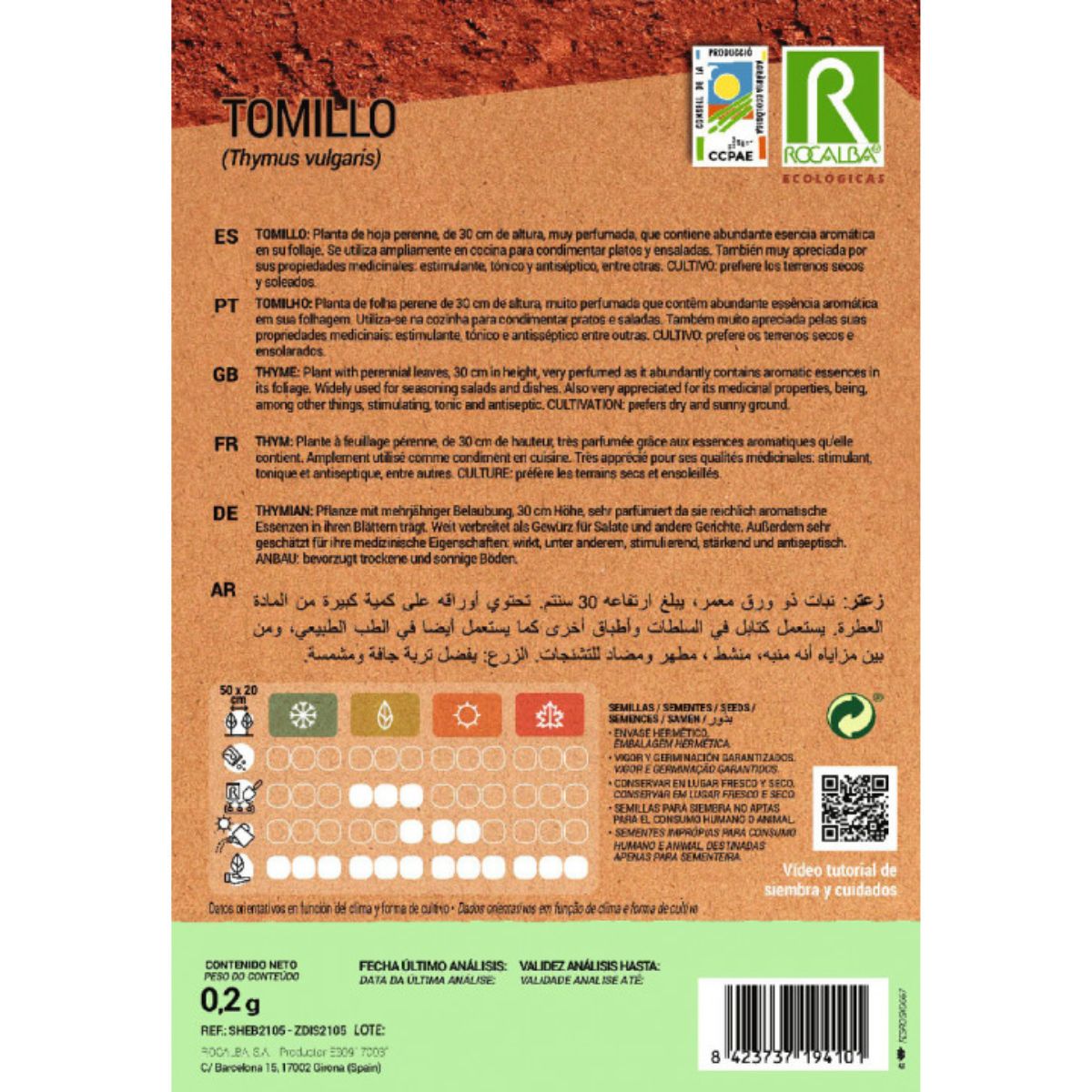 Semillas ecológicas de tomillo Rocalba