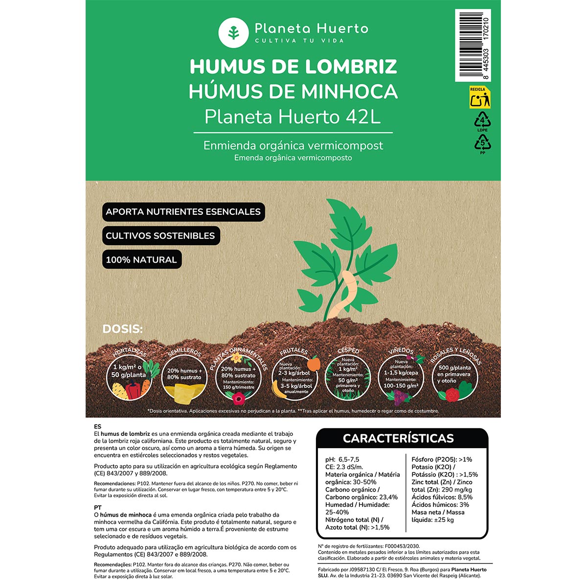 Humus de Lombriz Planeta Huerto 42 l