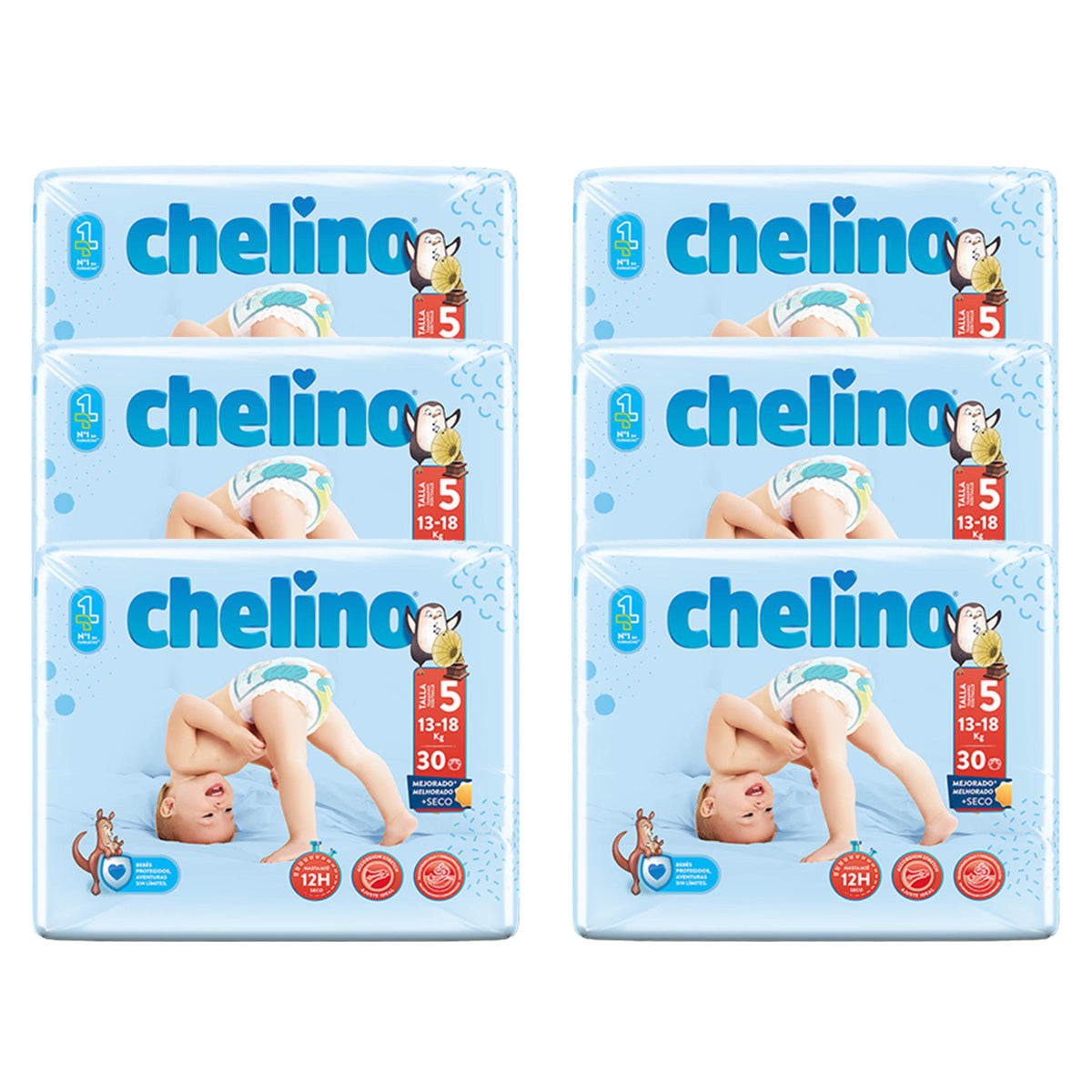 Pack 6 x Pañal T5 Pasitos (13-18Kg) 30 uds, Chelino