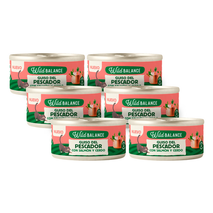 Pack Guiso del pescador salmón y cerdo para gatos 6x80 g Wild Balance