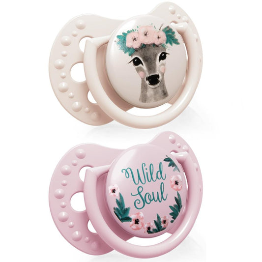 Chupetes dinámicos LOVI Wild Soul rosa/beige (2 ud.) 6-18 meses