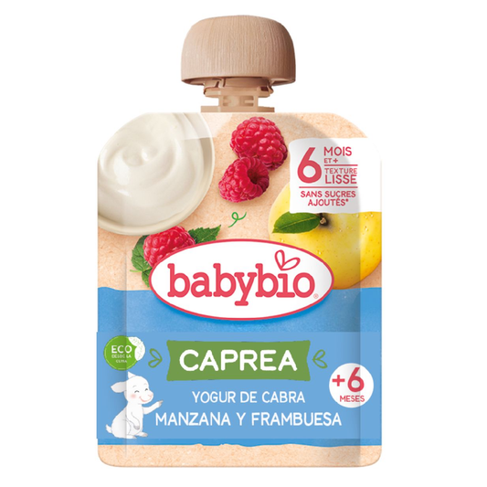 Pouch Yogur de leche de Cabra, Manzana y Frambuesa (a partir de 6 meses) babybio 85g