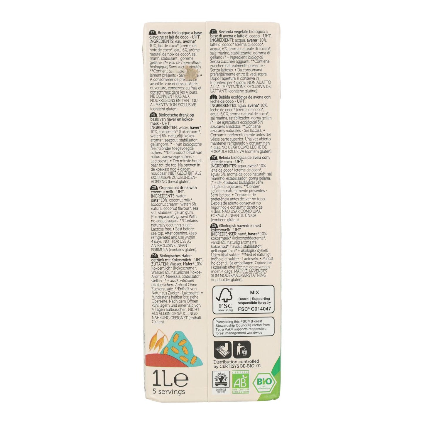 Bebida Vegetal de Avena y Coco ECO Lima 1L