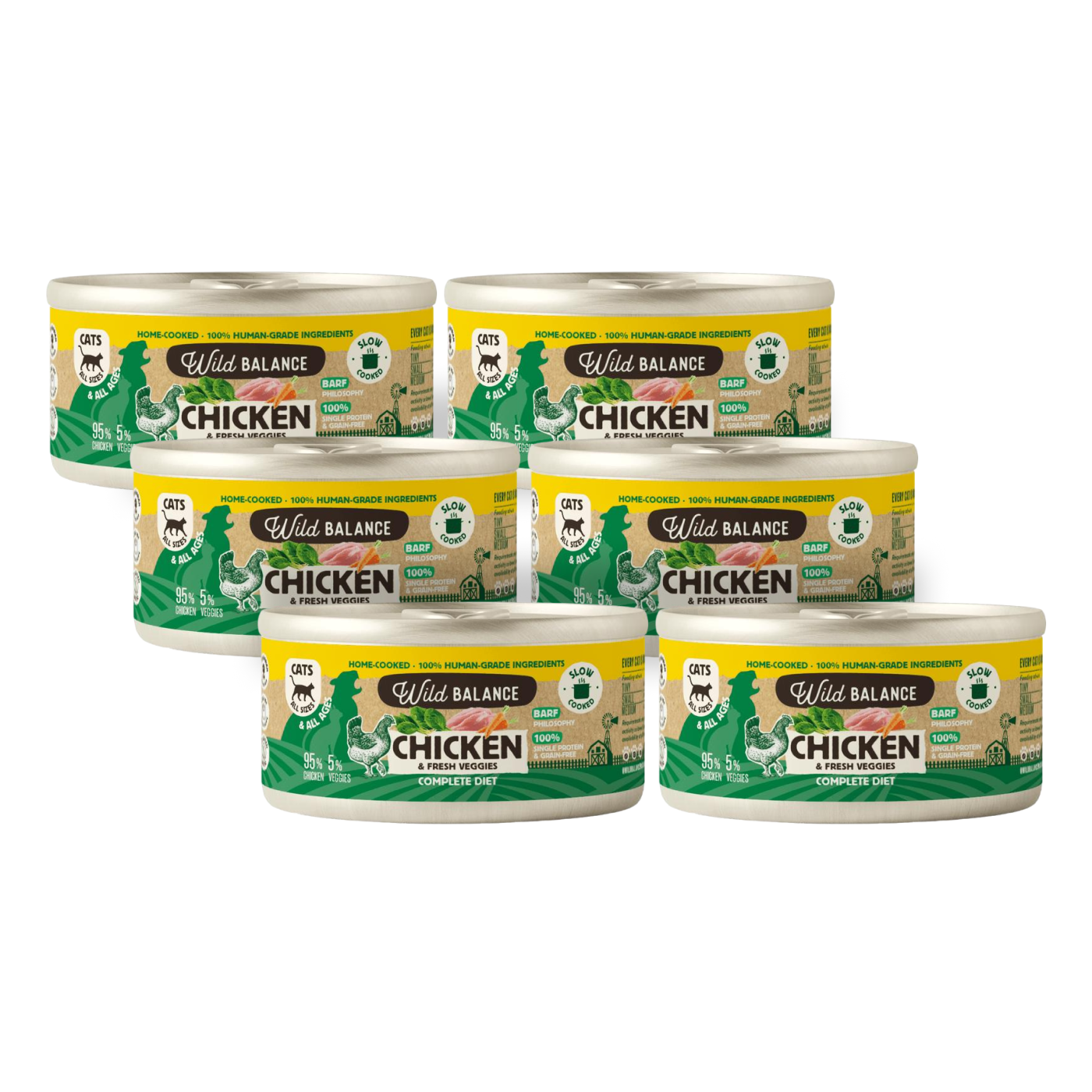 Pack Lata de pollo BARF para gatos 6x120 g Wild Balance