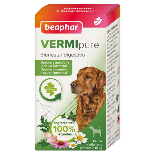 Beaphar VERMIpure Comprimidos antiparasitarios naturales perros medianos y grandes 50 comp