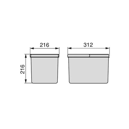 Contenedores para cajón de cocina Recycle, Altura 216, 2x12, Plástico gris antracita Emuca