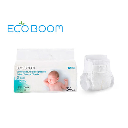 Pañal de Bambú Pure Premium ECO BOOM T0 (0 a 3 Kg) 34 uds
