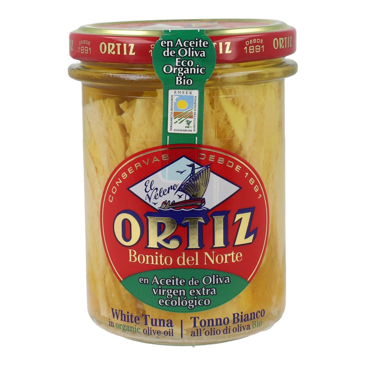 Bonito del Norte en conserva ECO Ortiz 220g en tarro.