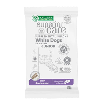 Snack perros jóvenes con salmón White Dog 110 g Nature's Protection