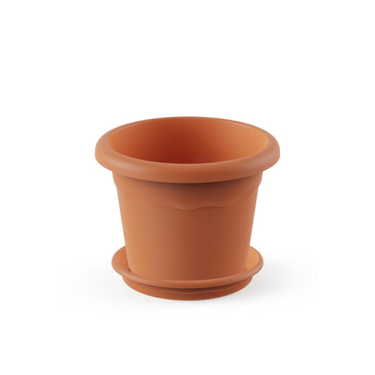 Pack maceta redonda con plato color terracota Terra 16 x 12 cm