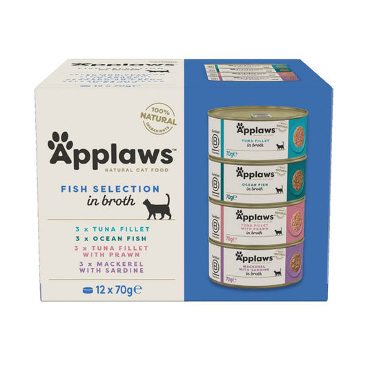 Applaws Cat Lata Selección de Pescado Multipack 12x70g Comida húmeda en caldo para gatos