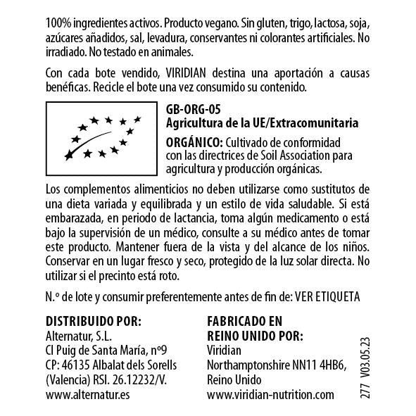 100% Espirulina Orgánica 500 mg 60 cápsulas