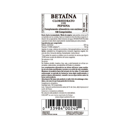 Betaína Clorhidrato con Pepsina, 100 Comprimidos