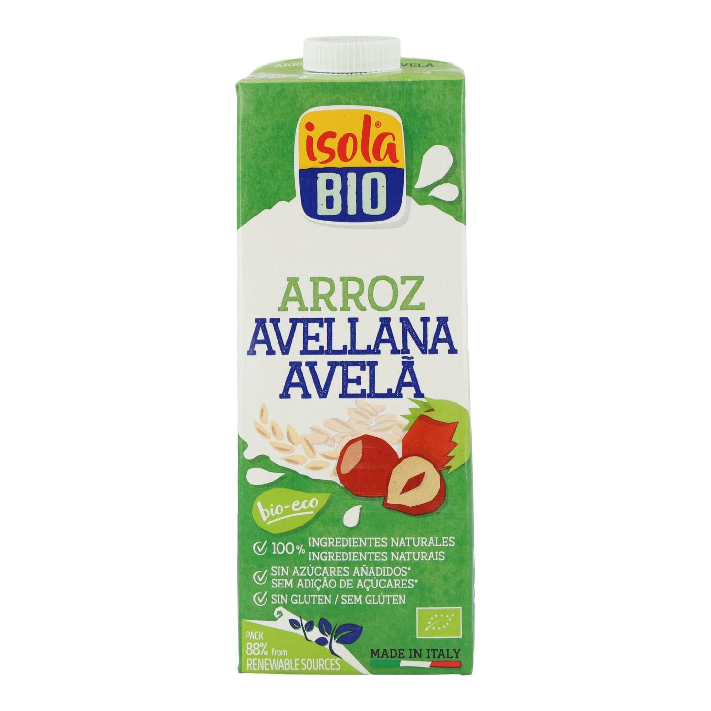 Pack 6x Bebida BIO Arroz y Avellana, Isola Bio, 1 L
