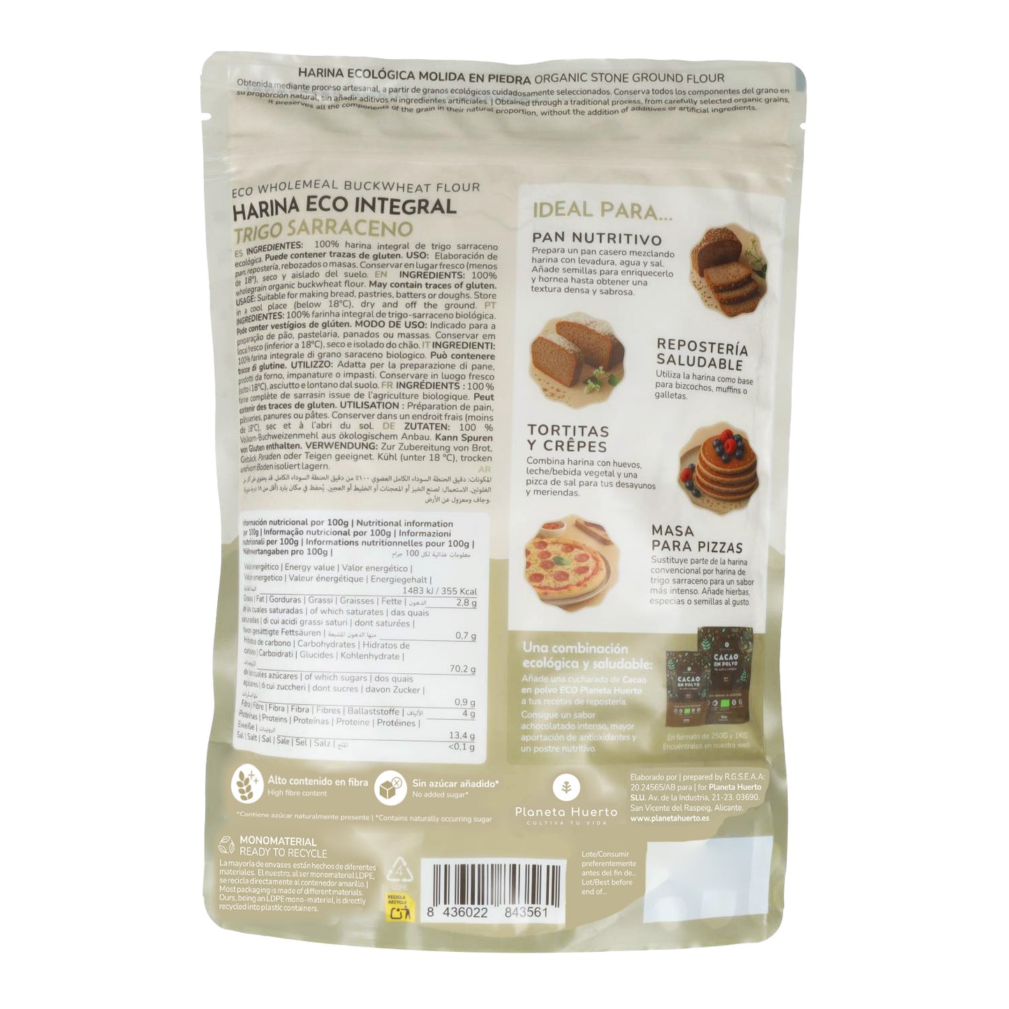 Harina Integral Trigo Sarraceno Eco Planeta Huerto 800 g
