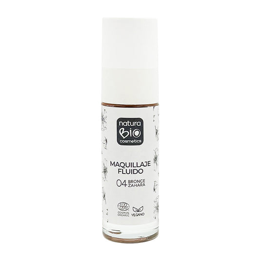 Maquillaje Fluido 04 Bronze Zahara, Acabado Impecable, Con Rosa Mosqueta y Manteca de Karité,  NaturaBio Cosmetics, 30ml
